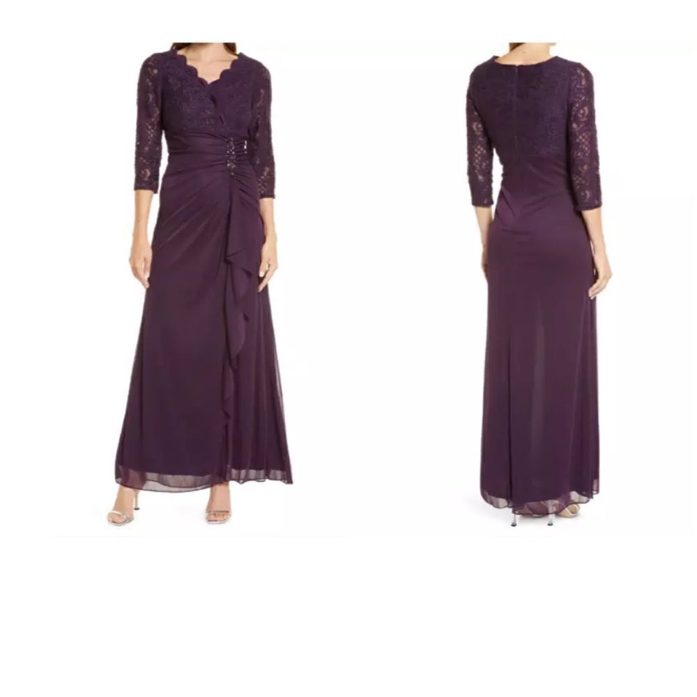 NWT ALEX EVENINGS Sequined Lace Contrast Dress Women's Size 4